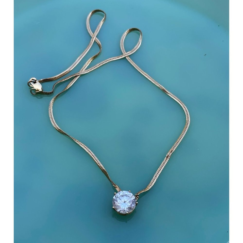 Vintage 14K Gold Serpentine Chain With 3 Carat Clear Tourmaline 4 grams